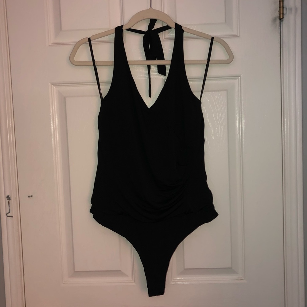 Black v-neck halter bodysuit